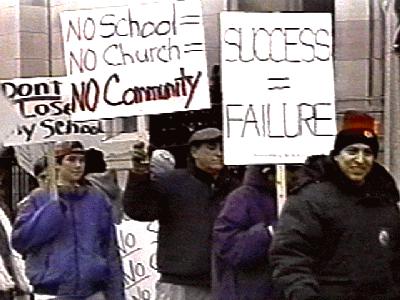 protestors outside St. Ignatius church